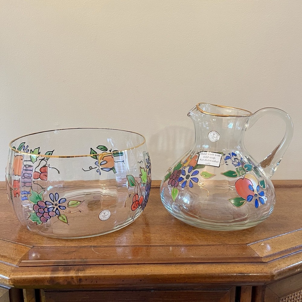 Handcrafted Crystal Clear Pitcher W/Matching Bowl~Made In Romania